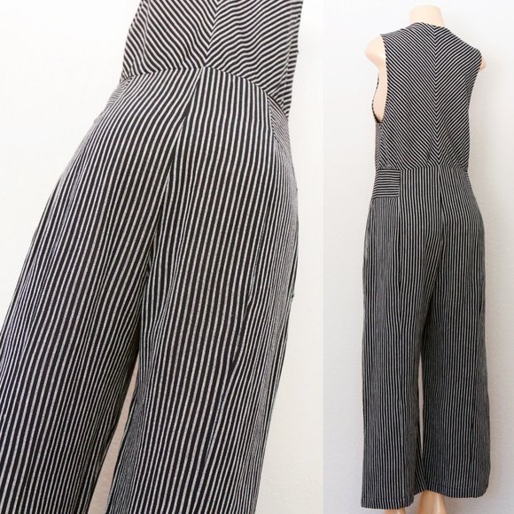 Free People The Liberty Jumpsuits Wide Leg Cotton Black White Striped 6 $128 - Picture 10 of 14